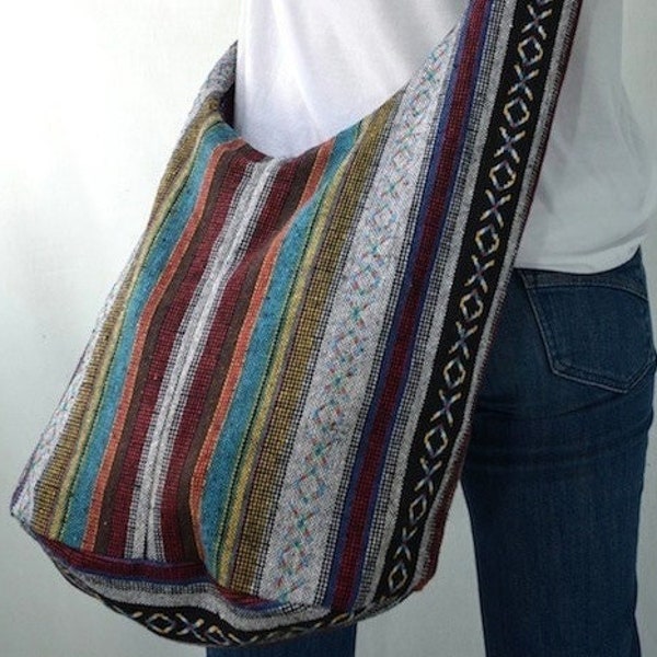 Bolso bandolera tejido, estilo étnico bohemio, estilo hobo, hippie, de algodón, bandolera, bandolera, bolso de mano informal (Yoko)