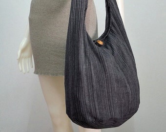 60s 70s Modern Classic Cotton Bag Hippie Bag Boho Bag Hobo Bag Crossbody Bag Sling Bag Shoulder Bag Messenger Bag, Black Rainbow