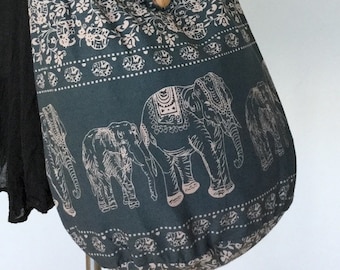 Elephant Bag Hippie Hobo Bag Sling Crossbody Bag Boho Bag Shoulder Bag Messenger Bag Cotton Bag Purse Tote Bag Handbags, Slate Gray