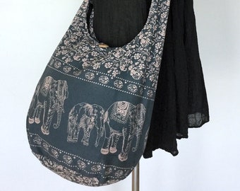 Gray Elephant Bag Hippie Hobo Bag Sling Crossbody Bag Boho Bag Shoulder Bag Messenger Bag Cotton Bag Purse Tote Bag Handbags