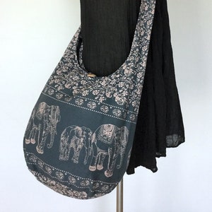 Gray Elephant Bag Hippie Hobo Bag Sling Crossbody Bag Boho Bag Shoulder Bag Messenger Bag Cotton Bag Purse Tote Bag Handbags