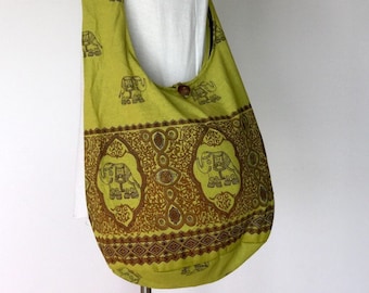 Green Lime Elephant Bag Hippie Hobo Bag Sling Crossbody Bag Boho Bag Shoulder Bag Messenger Bag Cotton Bag Purse Tote Bag Tote Handbags