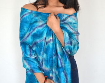 30x66 Women Turquoise Tie Dye Scarf Silk Scarf Top Quality Handmade Multi Colored Scarf Wide Scarf Bohemian Scarf Gift Scarf Shawl