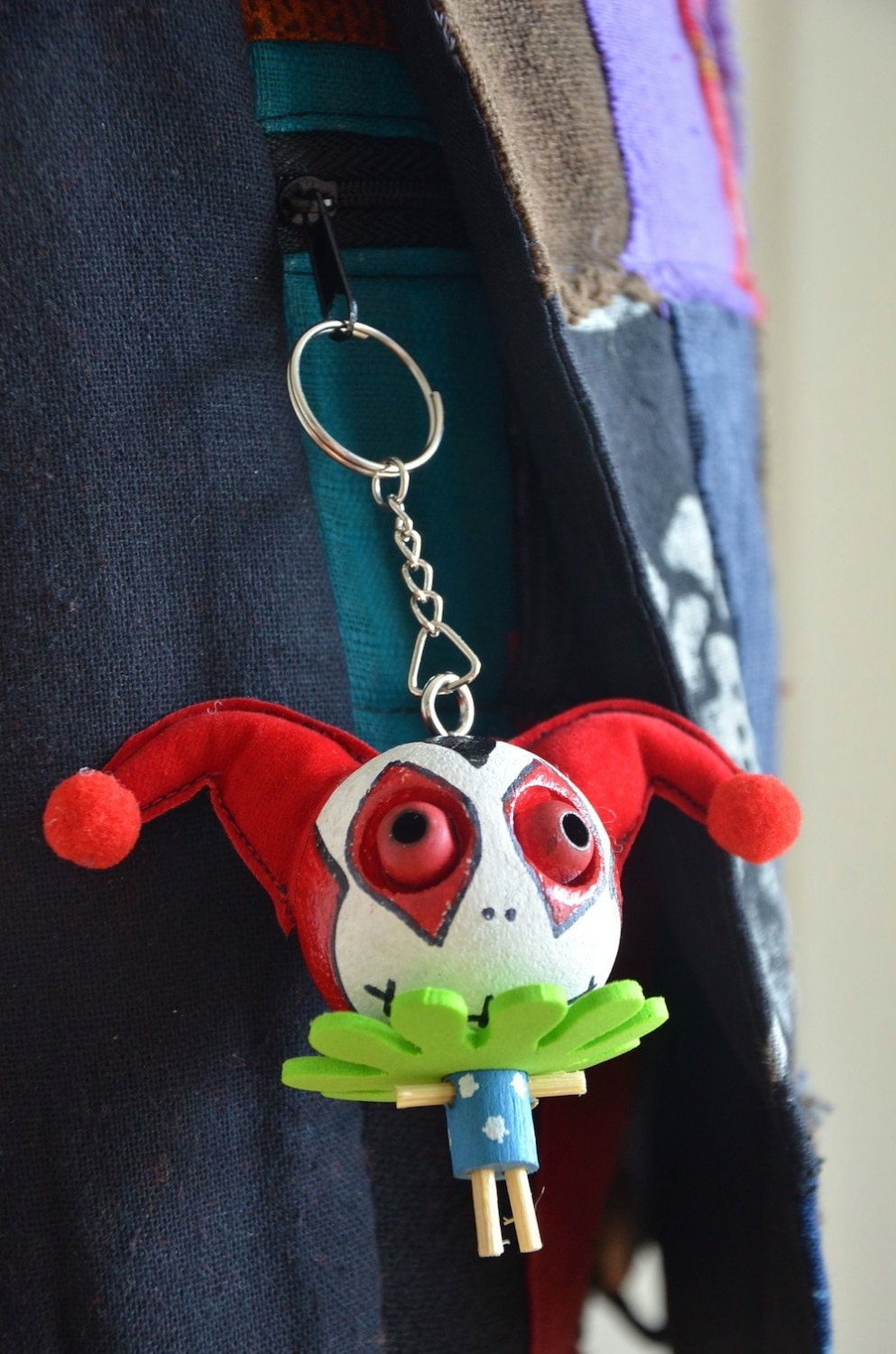 Bozo Wooden Voodoo Doll Handmade Skull Keychain Keyring String | Etsy