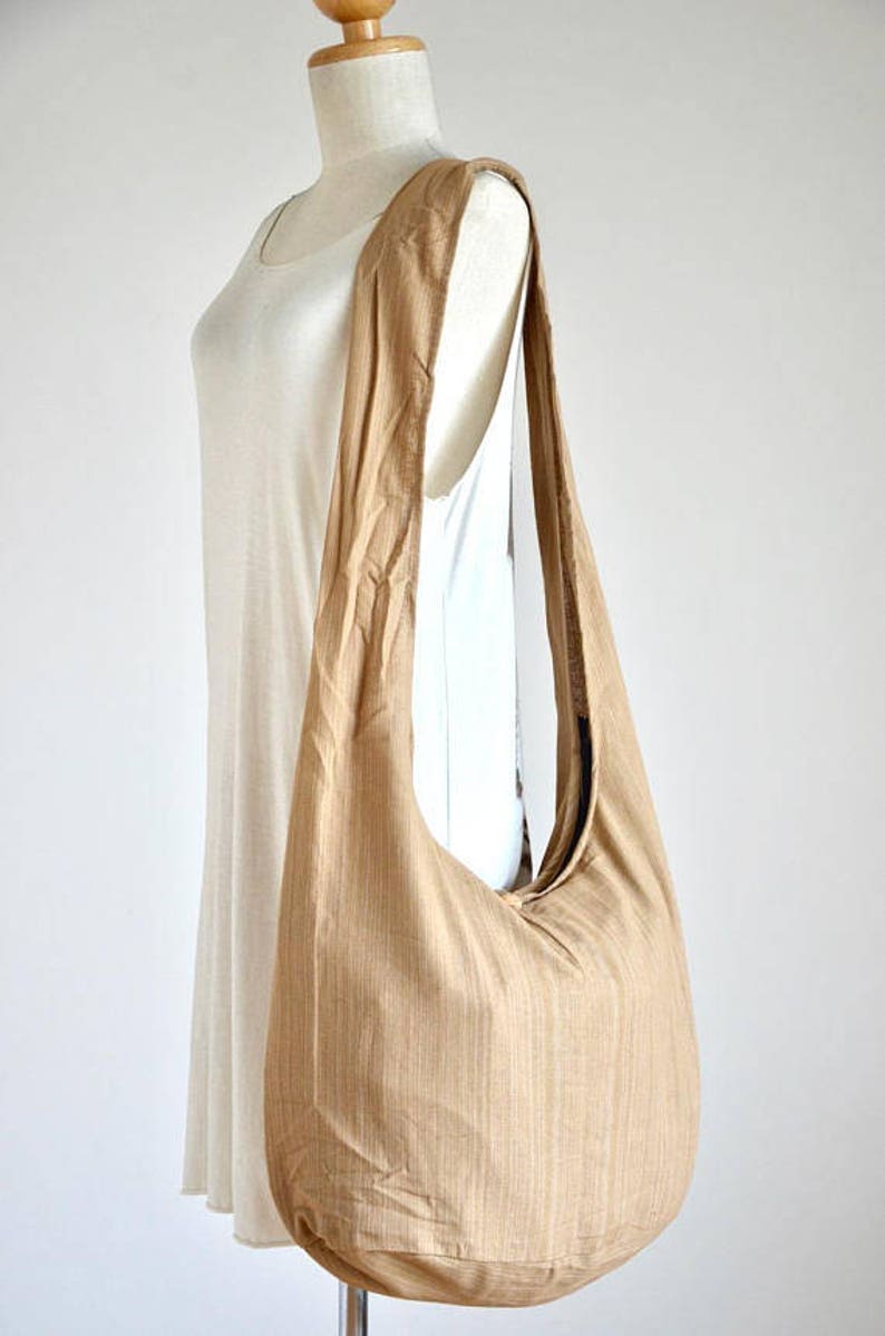 Beige 60s 70s Modern Classic Cotton Bag Hippie Bag Boho Hobo Bag Crossbody Bag Sling Bag Shoulder Bag Messenger Bag Rainbow Bag