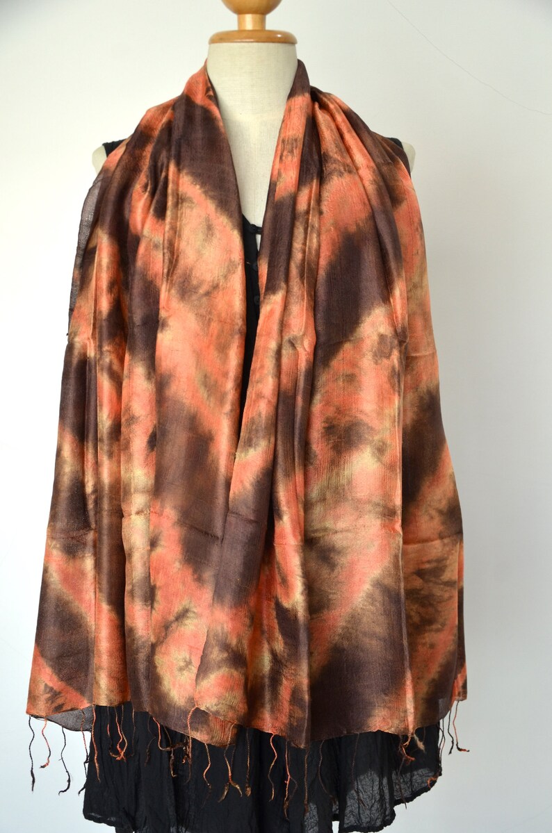 Women Orange Brown Tie Dye Scarf Silk Scarf Top Quality Etsy