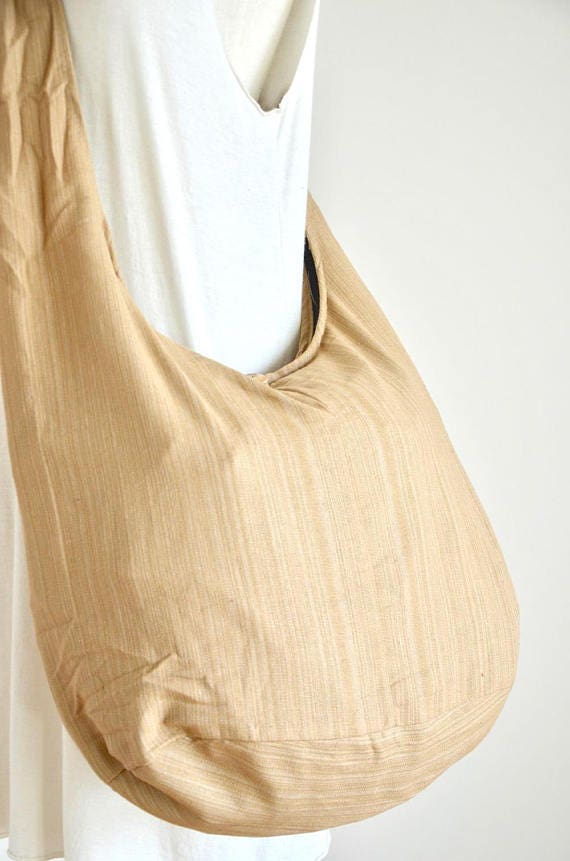 Beige 60s 70s Modern Classic Cotton Bag Hippie Bag Boho Hobo Bag Crossbody Bag Sling Bag Shoulder Bag Messenger Bag Rainbow Bag