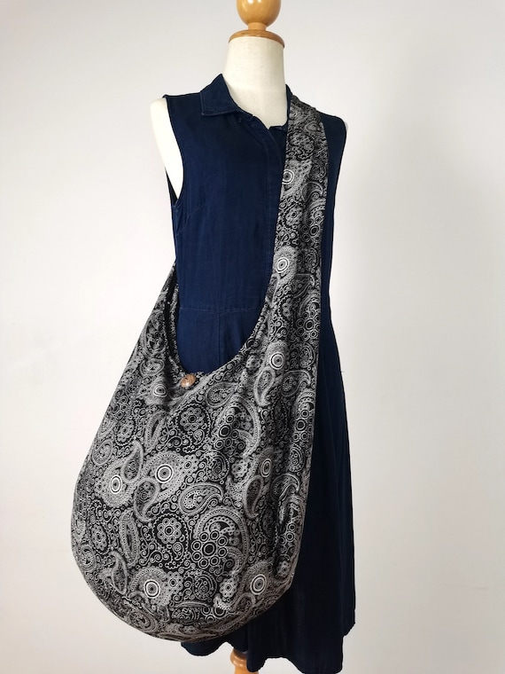 Black & White Paisley Print Hobo Bag Crossbody Bag Shoulder