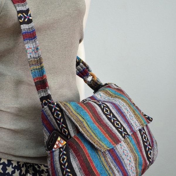 Women Hippie Messenger Bag Handbags Nepali Woven Bag Crossbody Bag Camera Bag Boho Bag Cotton Shoulder Bag Tribal Purse Ethnic Bag (Yoko)