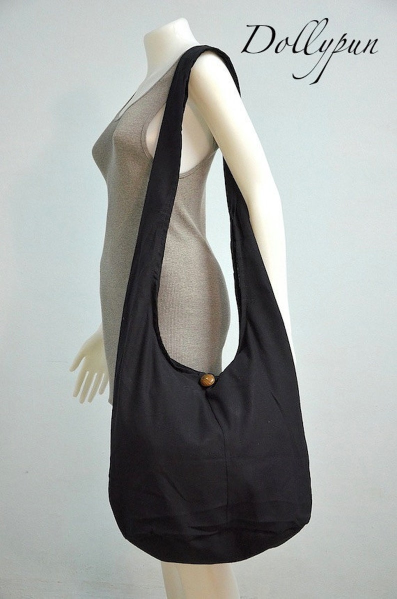 Black Cotton Messenger Bag Shoulder Bag Handbags Hippie Bag Hobo Bag Sling Bag Crossbody Bag Diaper Bag Overnight Purse Tote Bag 画像 5