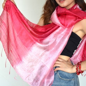 28x66 Top Quality Pure Silk Scarf Women Handmade Thai Raw Silk Scarf 2 Tone Lightweight Sunscreen Shawl Wrap Large Red