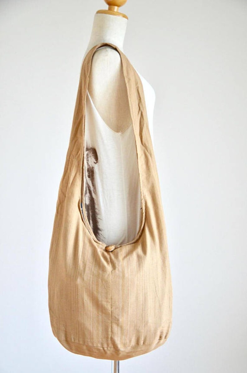 Beige 60s 70s Modern Classic Cotton Bag Hippie Bag Boho Hobo Bag Crossbody Bag Sling Bag Shoulder Bag Messenger Bag Rainbow Bag