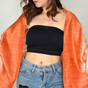 Handwoven Thai Silk Scarf: Bohemian Orange Mudmee Textile