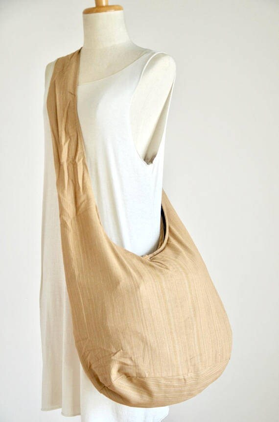 Beige 60s 70s Modern Classic Cotton Bag Hippie Bag Boho Hobo Bag Crossbody Bag Sling Bag Shoulder Bag Messenger Bag Rainbow Bag