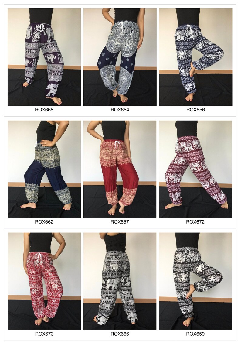 ROX673 Thai Comfiest Hippie Pants Bangkok Pants Boho Yoga Clothing Women Pants Harem Pants Ladies Pants Drawstring Pants Elephant Pants