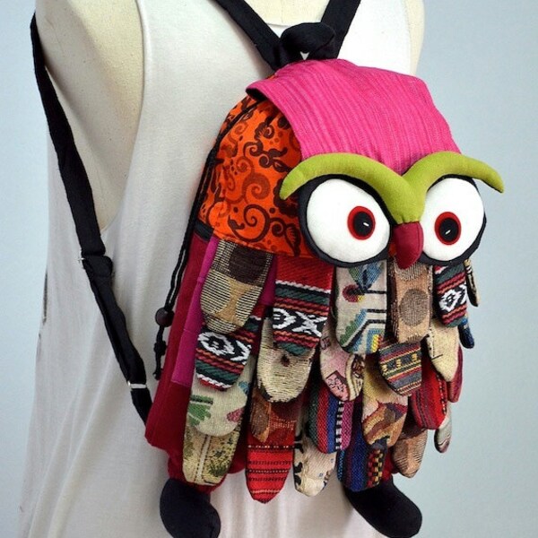 Extra Large - Owl backpack, Tablet bag, Camera, Patchwork, Handbag, Purse, Unique, Women, Stylish - HMONG GO251