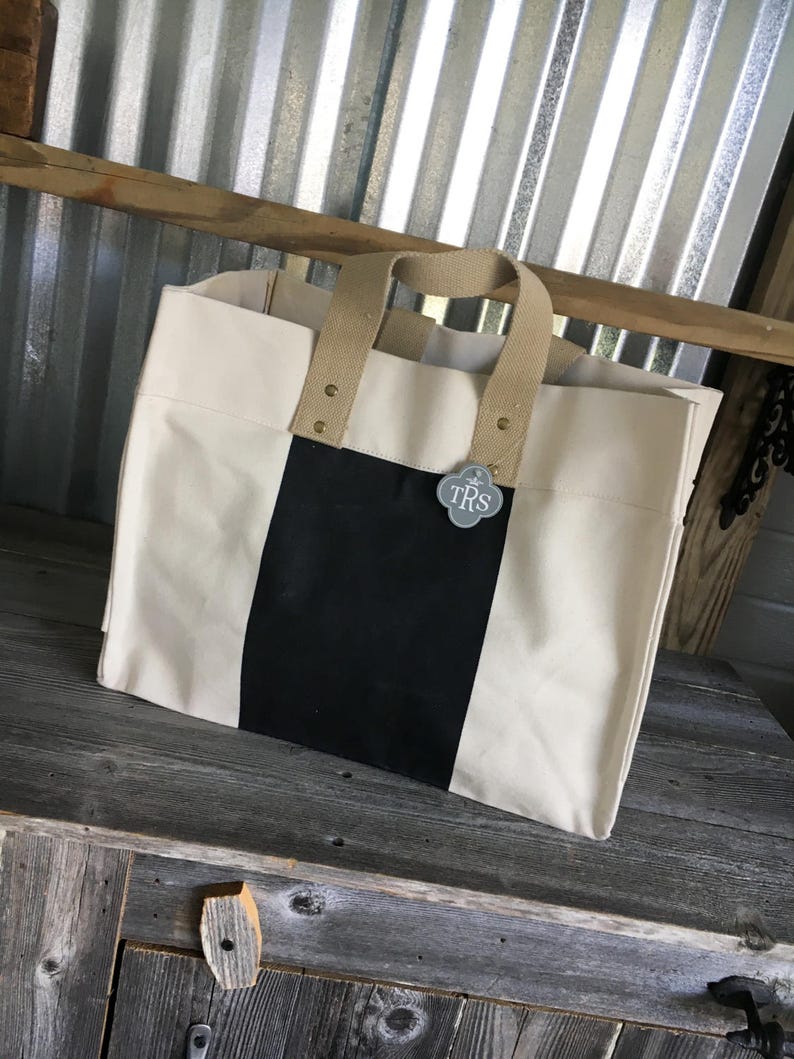 CLOSEOUT SALETote BagCanvas Utility BagCanvas Color Block Black and Natural Utility Bag with Monogram