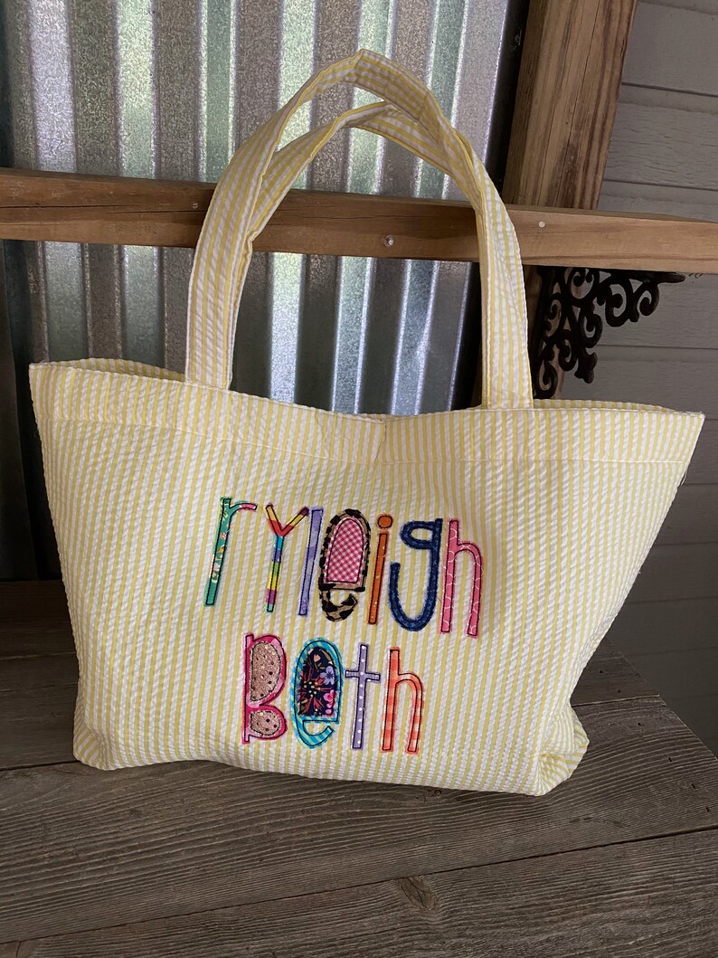 ToteSeersucker ToteSeersucker Tote with Skinny Applique Name