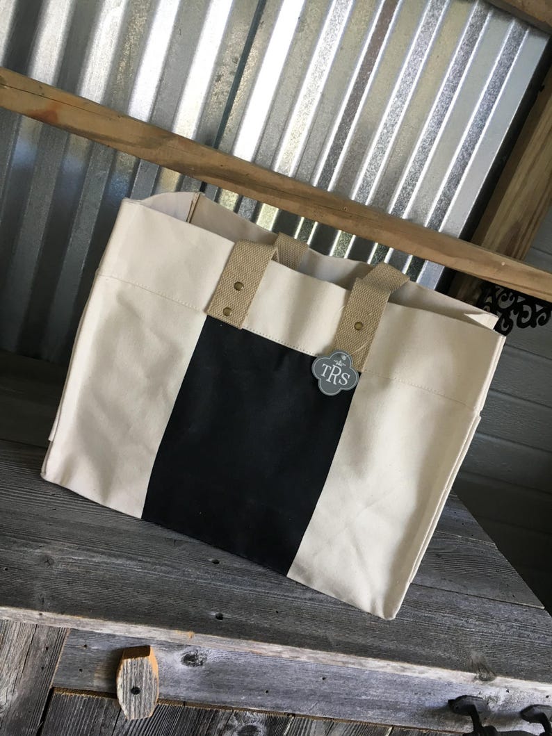 CLOSEOUT SALETote BagCanvas Utility BagCanvas Color Block Black and Natural Utility Bag with Monogram