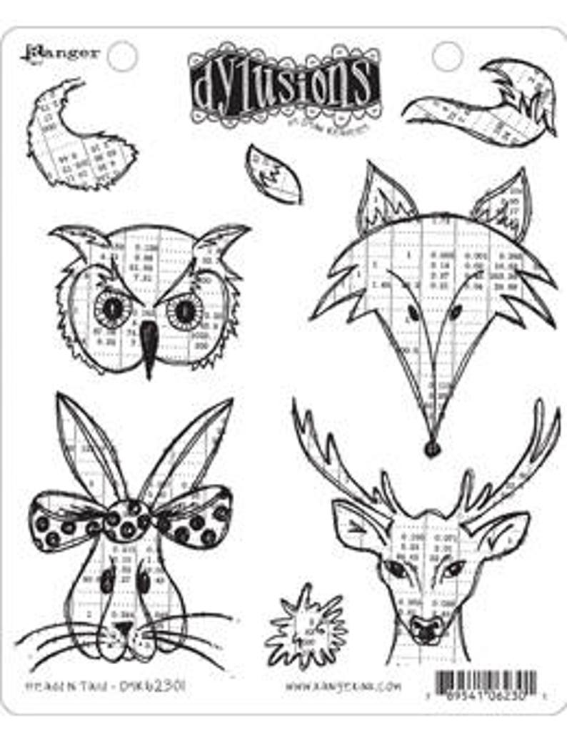 Download Heads N Tails Animals Dyr62301 Dylusions Stamp Set Dyan Reaveley Rabbit Owl Fox Deer Tools Craft Supplies Tools