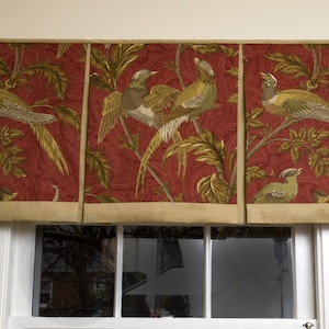 Custom Made BOX PLEATED Hidden Rod Pocket Valance, banded lower edge, fits 45&quot; - 60&quot; window, made using your fabrics my LABOR and lining