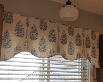 Custom Window Valance ASHLEY Hidden Rod Pocket Valance to fit 45"- 60" window, Your fabrics, my LABOR and lining