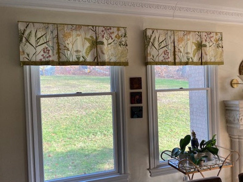 Custom Window Treatment BOX PLEATED Hidden Rod Pocket Valance, banded lower edge, fits 30 44 window, your fabrics my LABOR and lining image 3