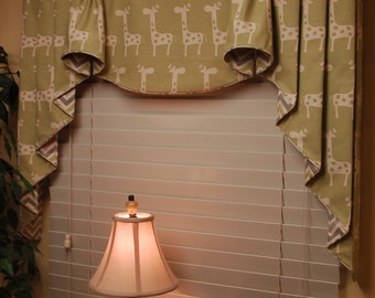 BUNNY EARS Custom Valance Hidden Rod Pocket with jabots 65"- 86", custom made with your fabrics, my LABOR and lining