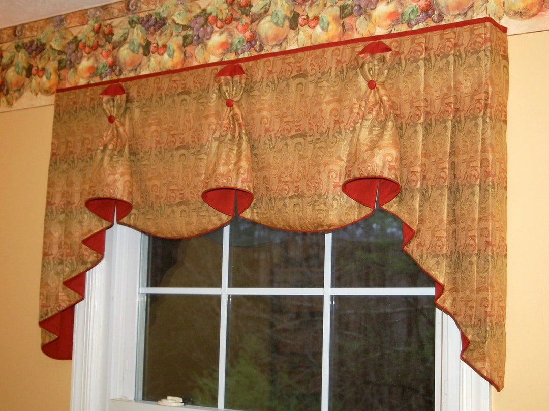 Hidden Rod Pocket Valance With Jabots BUNNY NO EARS Fits 45 64 Window, Custom Valance, Your