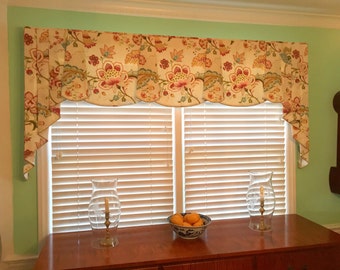 Custom Valance PEYTON Hidden Rod Pocket Valance, pleated jabots fits 45"- 64" window,Window treatment made using your fabrics, my lining