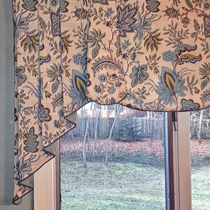 Custom Valance PEYTON Hidden Rod Pocket Valance, pleated jabots fits 32 44 window,Window treatment made using your fabrics, my lining image 3