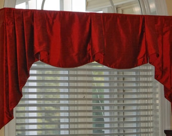 Custom Made ANNA Hidden Rod Pocket Valance, pleated jabots fits 65"- 86" window, Window treatment made using your fabrics, my lining