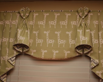 BUNNY EARS Hidden Rod Pocket Valance with jabots fits 32"- 44" window, made using your fabric, my LABOR and lining