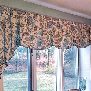 Custom Valance PEYTON Hidden Rod Pocket Valance, pleated jabots fits 32 44 window,Window treatment made using your fabrics, my lining image 4