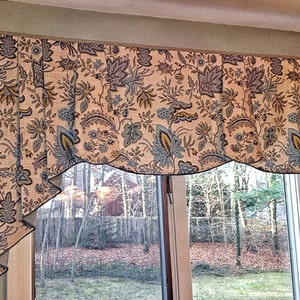 Custom Valance PEYTON Hidden Rod Pocket Valance, pleated jabots fits 32 44 window,Window treatment made using your fabrics, my lining image 5