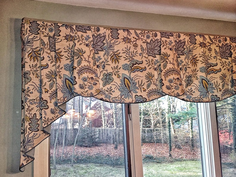 Custom Valance PEYTON Hidden Rod Pocket Valance, pleated jabots fits 32 44 window,Window treatment made using your fabrics, my lining image 5