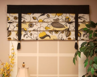 MOCK ROMAN SHADE Hidden Rod Pocket Valance with ties, fits 24"- 42" window, stationary hobbled shade, Your fabrics, my labor and lining