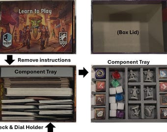 May include: A gray plastic component tray with compartments for storing game pieces. The tray is labeled "Component Tray".