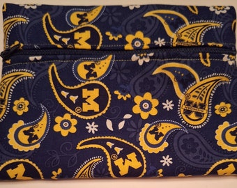 University of Michigan cotton fabric front zipper pouch with lining jewelry makeup much more