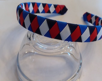 Buffalo bills football team colors ribbon woven headband grosgrain ribbon diamond pattern Ready to Ship