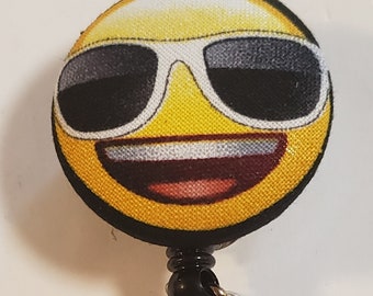 Emoji fabric covered retractable badge ID holder great gift ready to ship