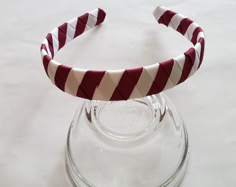 Maroon and white grosgrain striped ribbon woven headband colors of Texas A & M college sports fan headband braided headband student headband