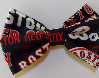 Boston Red Socks cotton fabric bow with white soft elastic baby toddler ready to ship