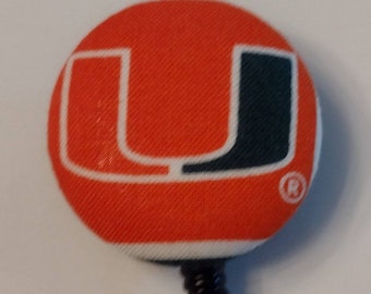 University of Miami hurricanes fabric covered retractable badge reel (slide clip) name tag holder