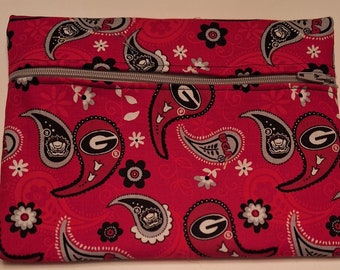 University of Georgia bulldogs cotton fabric front zipper pouch use for jewelry gifts makeup and much more