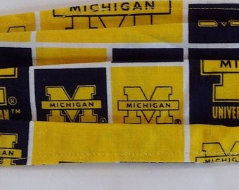 University of Michigan cotton adult face mask washable double sided pleated elastic at both ends