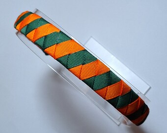University of Miami Hurricanes  colors grosgrain ribbon woven headband stripe pattern orange and green wear to football games or on campus