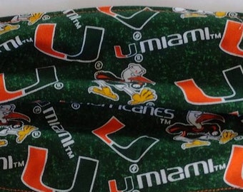 University of Miami cotton adult face mask washable double sided it is pleated and elastic at both ends