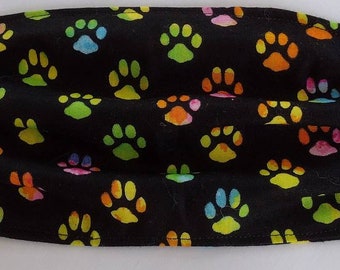 Paws print cotton adult face mask washable double sided pleated elastic at both ends