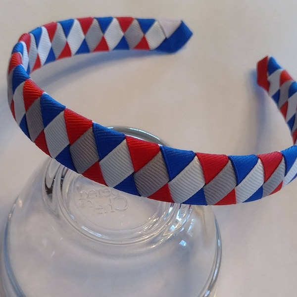 New York Giants football team colors grosgrain ribbon woven headband Ready to Ship diamond pattern